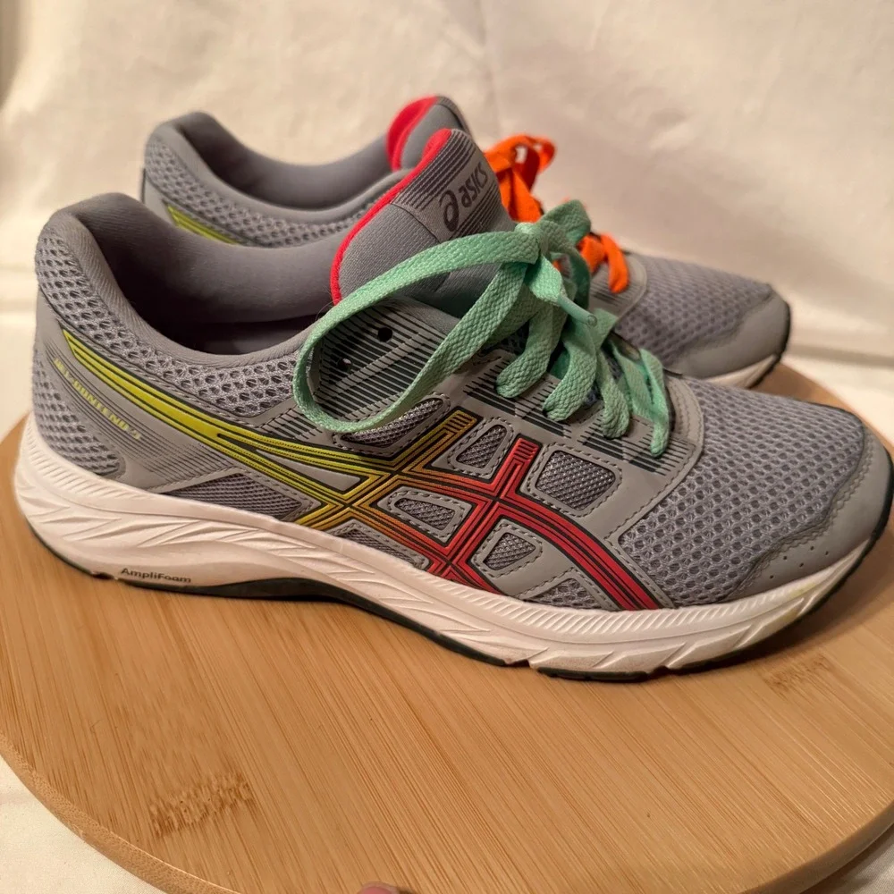 Asics Gel-Contend 5 Womens Running Shoes Grey Neon Orange Mint 1012A234 Size 7.5